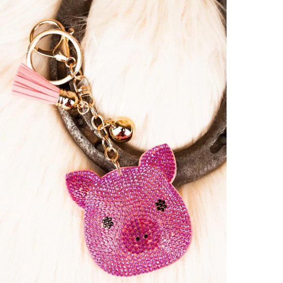 One Blessed Nana Accessories - NWT  BOUTIQUE   CRYSTAL ENCRUSTED PIG FACE KEYCHAIN/PURSE CHARM